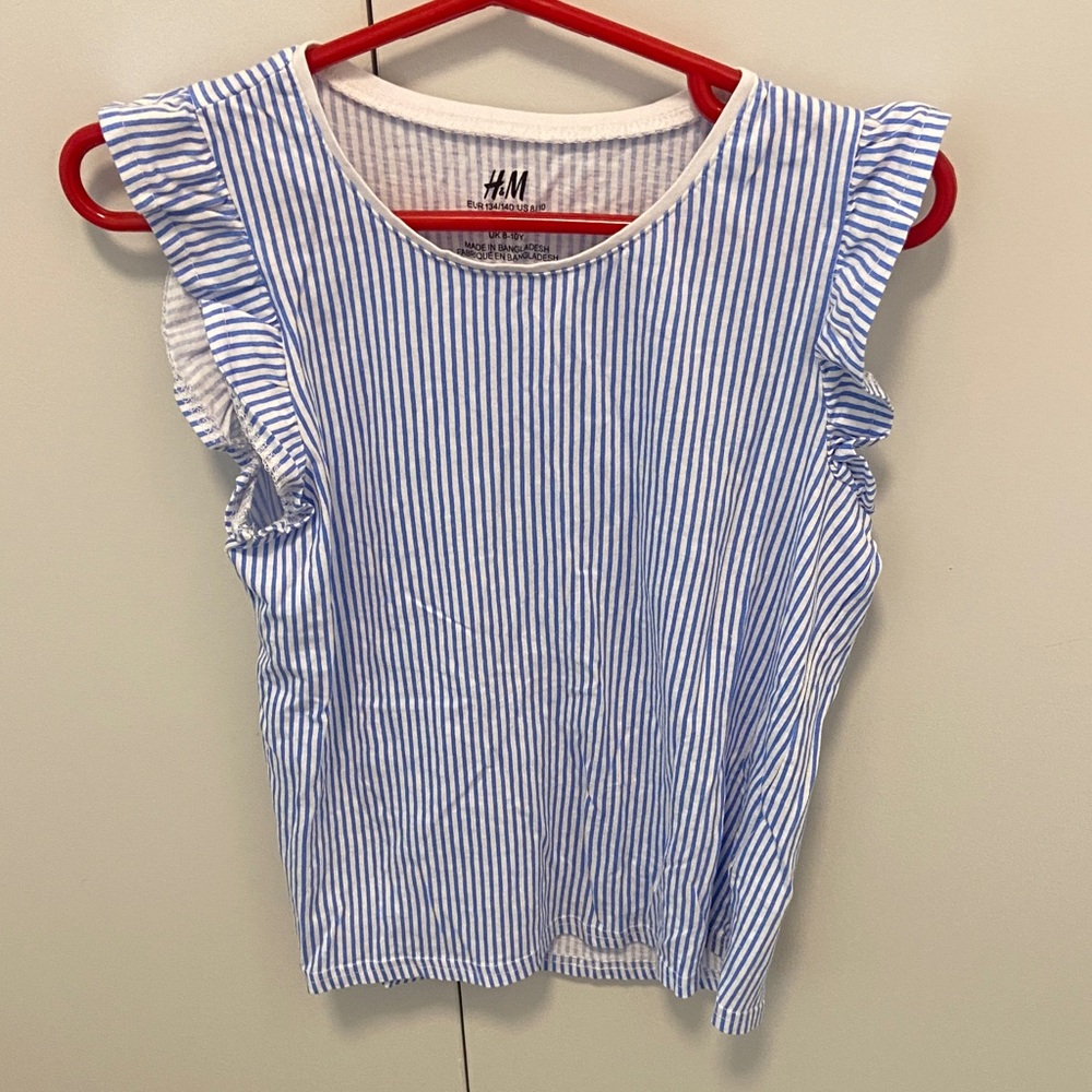 H&M Striped Top with Ruffled Sleeves